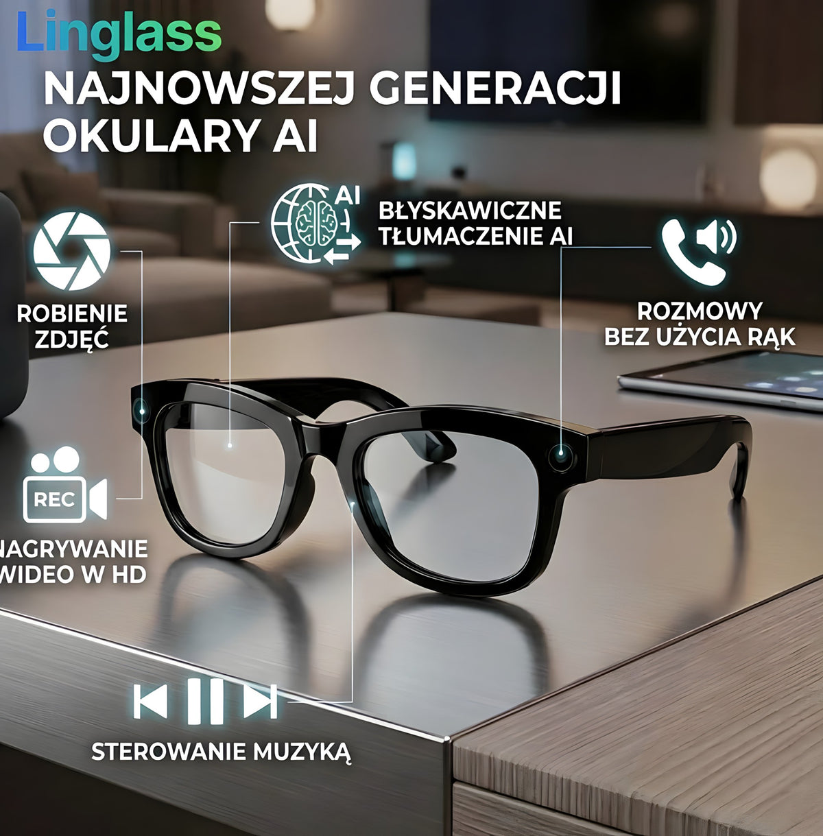 LinGlass™ E14 – Inteligentne Okulary z Kamerą HD